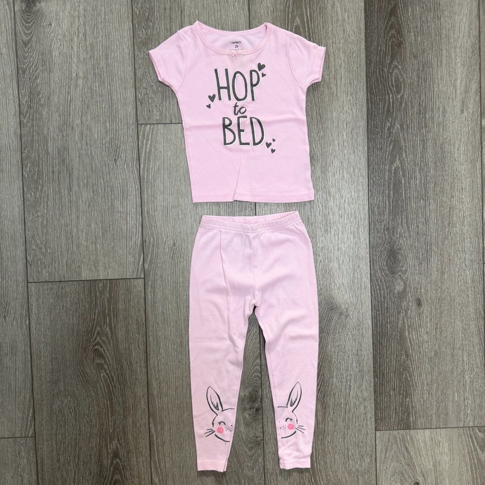 CARTERS 2PC EASTER SHORT SLEEVE TOP AND PANTS PJ SET BUNNY PINK 2T